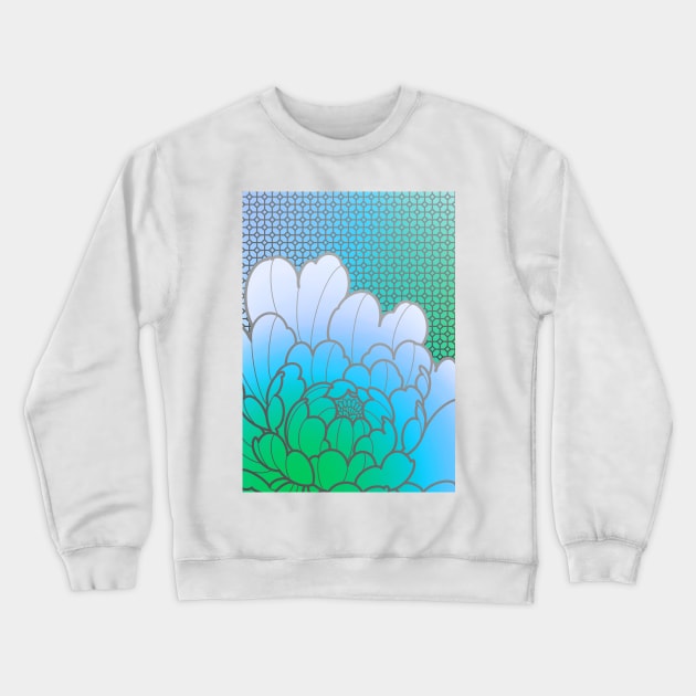 blue green peony flower and geometric pattern Crewneck Sweatshirt by weilertsen